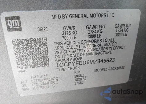 2021 Chevrolet Silverado 1500 4Wd Short Bed Lt Trail Boss z USA, uszkodzony, nr VIN 1GCPYFED6MZ345623